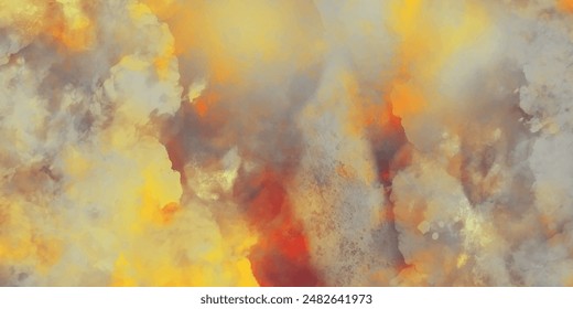 Yellow Watercolor Background Pattern. Abstract orange background watercolor paper texture. Hot sunrise or burning fire colors the background.	