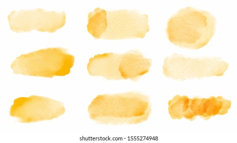 Yellow watercolor brush set for your design, watercolor background concept, vector.

