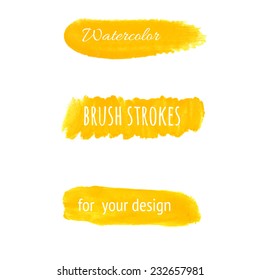 Yellow Watercolor Brush Strokes Set. Vector Illustration