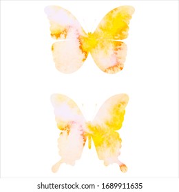 yellow watercolor butterfly isolated vector silhouette 