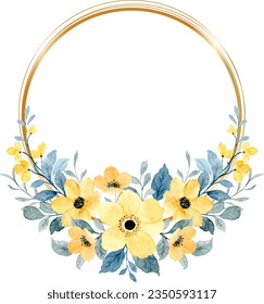 Yellow watercolor floral wreath for wedding, birthday, card, background, invitation, wallpaper, sticker, decoration etc.