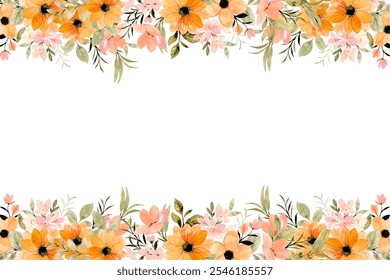Yellow watercolor flower frame background 