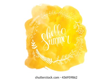 Yellow watercolor greeting card flowers. Handmade. Congratulations. Hello Summer