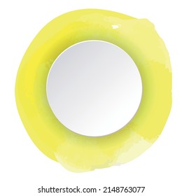Yellow watercolor hand painted round shapes and circular place for text inside. Perfect for card, banner, template, decoration, print, cover, web, element design. Vector illustration.