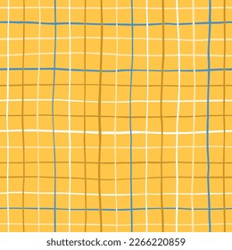 Yellow Watercolor Hand-Drawn Messy Plaid Vector Seamless Pattern. Romantic Artistic Cottagecore Checks. Homestead Farmhouse Print. Pastel Summer Graphic Background