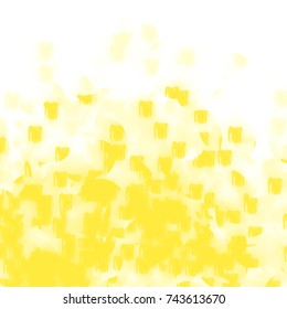 yellow watercolor pattern with short strokes and booked circles on white background, vector illustration