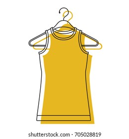 yellow watercolor silhouette of t-shirt without sleeves men in clothes hanger vector illustration