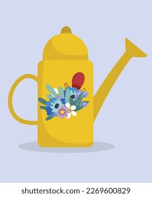 Yellow Watering Can with Flowers