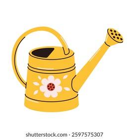 A yellow watering can. Garden sprinkler for growing plants. Vector illustration in flat style, isolated on a white background