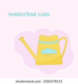 yellow watering can in the spring garden. The watering can will water the spring beds. Vector illustration