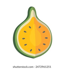 Yellow watermelon fruit illustration, water melon slice vector art, cartoon buah semangka in flat design style