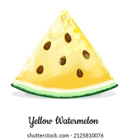 Yellow Watermelon fruit slice isolated on white background. Vegetarian, organic food. Vector Illustration