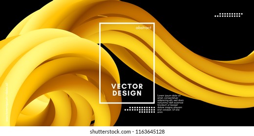 Yellow Wave Liquid Shapes. 3d Abstract Flow Design in Gold Colors. Trendy Luxury Background for Wave Poster, Flyer. Modern Vector Illustration Eps10. Creative Wave Template with Gold Fluid Elements.