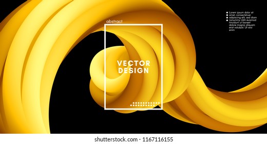 Yellow Wave Liquid Shapes. 3d Abstract Flow Design in Gold Colors. Trendy Luxury Background for Wave Poster, Flyer. Modern Vector Illustration Eps10. Creative Wave Template with Gold Fluid Elements.