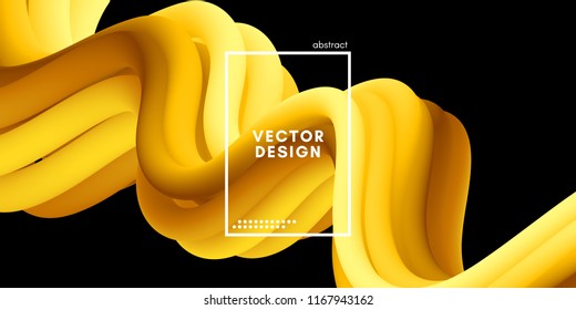 Yellow Wave Liquid Shapes. 3d Abstract Flow Design in Gold Colors. Trendy Luxury Background for Wave Poster, Flyer. Modern Vector Illustration Eps10. Creative Wave Template with Gold Fluid Elements.
