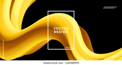 Yellow Wave Liquid Shapes. 3d Abstract Flow Design in Gold Colors. Trendy Luxury Background for Wave Poster, Flyer. Modern Vector Illustration Eps10. Creative Wave Template with Gold Fluid Elements.