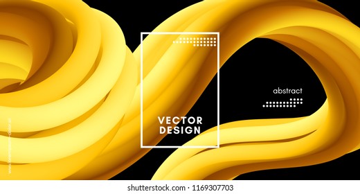 Yellow Wave Liquid Shapes. 3d Abstract Flow Design in Gold Colors. Trendy Luxury Background for Wave Poster, Flyer. Modern Vector Illustration Eps10. Creative Wave Template with Gold Fluid Elements.