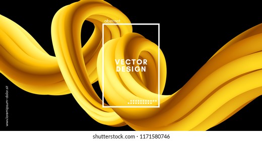 Yellow Wave Liquid Shapes. 3d Abstract Flow Design in Gold Colors. Trendy Luxury Background for Wave Poster, Flyer. Modern Vector Illustration Eps10. Creative Wave Template with Gold Fluid Elements.