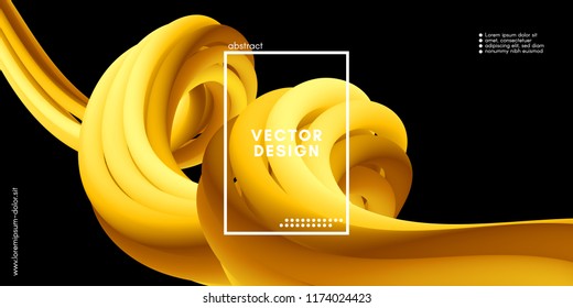 Yellow Wave Liquid Shapes. 3d Abstract Flow Design in Gold Colors. Trendy Luxury Background for Wave Poster, Flyer. Modern Vector Illustration Eps10. Creative Wave Template with Gold Fluid Elements.