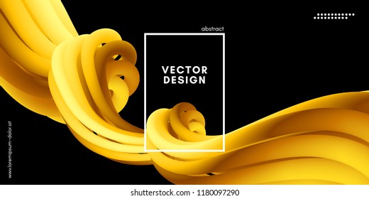 Yellow Wave Liquid Shapes. 3d Abstract Flow Design in Gold Colors. Trendy Luxury Background for Wave Poster, Flyer. Modern Vector Illustration Eps10. Creative Wave Template with Gold Fluid Elements.