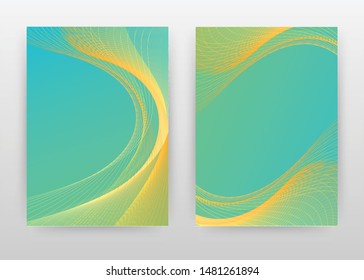 Yellow waved lines design for annual report, brochure, flyer, poster. Aqua blue background vector illustration for flyer, leaflet, poster. Abstract A4 brochure template.