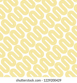 Yellow Waves on White Background. Vector Seamless Pattern.