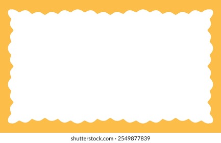 Marco en zigzag de ondas amarillas. Borde rectangular festoneado. Cuadro de texto vacío. Ilustración vectorial