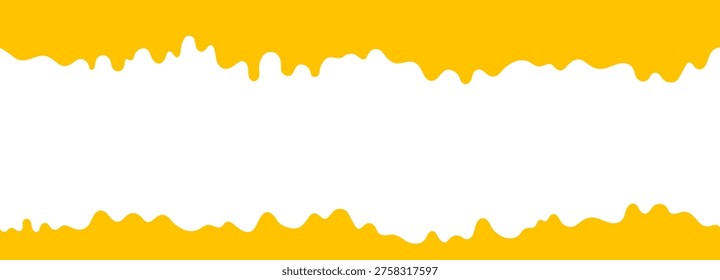 Yellow wavy border frame with dripping edges. Decorative melted cheese style banner with organic flowing top and bottom borders on white background.
