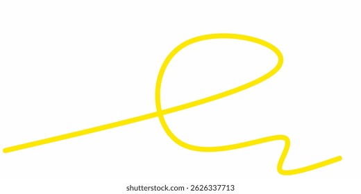 yellow wavy curly line vector. yellow wavy line stroke. Swoosh, swash underline stroke. Abstract yellow wavy thin line. Scribble element.