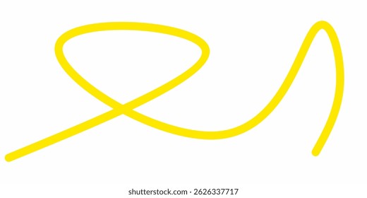 yellow wavy curly line vector. yellow wavy line stroke. Swoosh, swash underline stroke. Abstract yellow wavy thin line. Scribble element.
