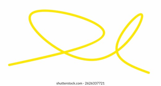 yellow wavy curly line vector. yellow wavy line stroke. Swoosh, swash underline stroke. Abstract yellow wavy thin line. Scribble element.