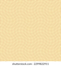 Yellow wavy gingham seamless vector pattern. Cool, abstract, texture print for summer. Repeat background wallpaper design. 