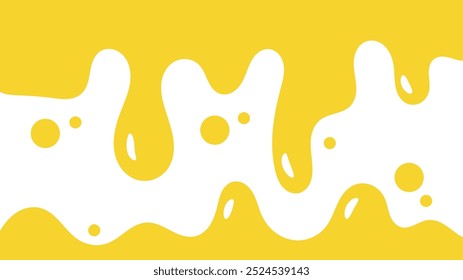 fundo líquido ondulado amarelo. elemento de projeto de óleo de salpicos. padrão de gotejamento de mel abstrato para design de embalagem. caramelo derretido fluindo sobre fundo branco.