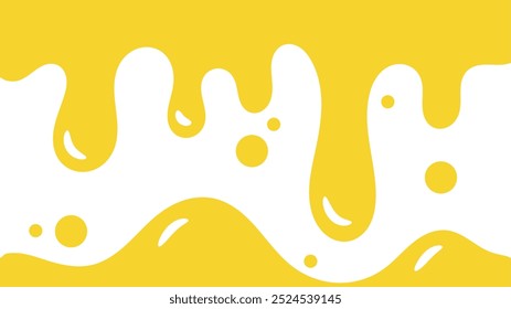 fundo líquido ondulado amarelo. elemento de projeto de óleo de salpicos. padrão de gotejamento de mel abstrato para design de embalagem. caramelo derretido fluindo sobre fundo branco.