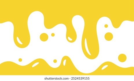 fundo líquido ondulado amarelo. elemento de projeto de óleo de salpicos. padrão de gotejamento de mel abstrato para design de embalagem. caramelo derretido fluindo sobre fundo branco.