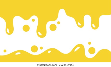 fundo líquido ondulado amarelo. elemento de projeto de óleo de salpicos. padrão de gotejamento de mel abstrato para design de embalagem. caramelo derretido fluindo sobre fundo branco.