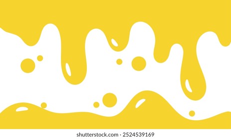 fundo líquido ondulado amarelo. elemento de projeto de óleo de salpicos. padrão de gotejamento de mel abstrato para design de embalagem. caramelo derretido fluindo sobre fundo branco.