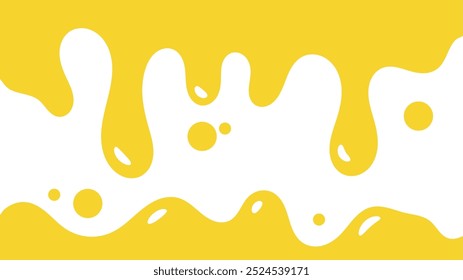 fundo líquido ondulado amarelo. elemento de projeto de óleo de salpicos. padrão de gotejamento de mel abstrato para design de embalagem. caramelo derretido fluindo sobre fundo branco.