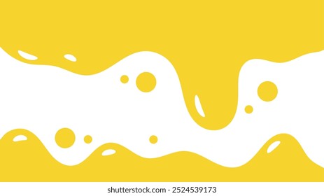 fundo líquido ondulado amarelo. elemento de projeto de óleo de salpicos. padrão de gotejamento de mel abstrato para design de embalagem. caramelo derretido fluindo sobre fundo branco.