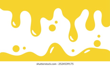 fundo líquido ondulado amarelo. elemento de projeto de óleo de salpicos. padrão de gotejamento de mel abstrato para design de embalagem. caramelo derretido fluindo sobre fundo branco.