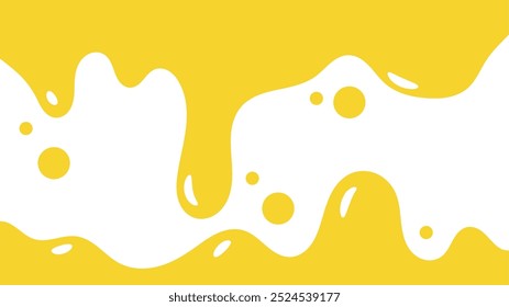 fundo líquido ondulado amarelo. elemento de projeto de óleo de salpicos. padrão de gotejamento de mel abstrato para design de embalagem. caramelo derretido fluindo sobre fundo branco.