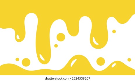 fundo líquido ondulado amarelo. elemento de projeto de óleo de salpicos. padrão de gotejamento de mel abstrato para design de embalagem. caramelo derretido fluindo sobre fundo branco.