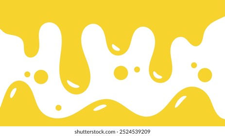 fundo líquido ondulado amarelo. elemento de projeto de óleo de salpicos. padrão de gotejamento de mel abstrato para design de embalagem. caramelo derretido fluindo sobre fundo branco.