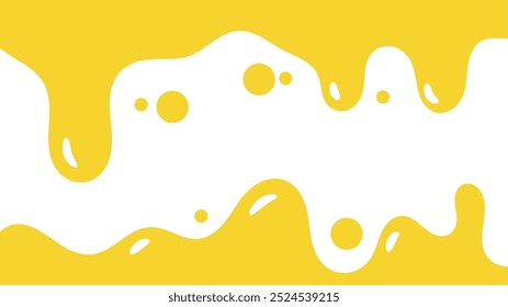 fundo líquido ondulado amarelo. elemento de projeto de óleo de salpicos. padrão de gotejamento de mel abstrato para design de embalagem. caramelo derretido fluindo sobre fundo branco.