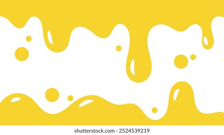 fundo líquido ondulado amarelo. elemento de projeto de óleo de salpicos. padrão de gotejamento de mel abstrato para design de embalagem. caramelo derretido fluindo sobre fundo branco.