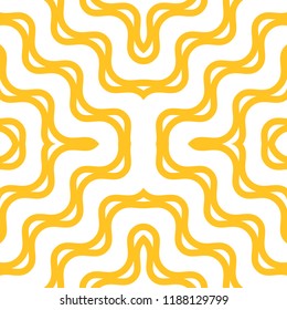 Yellow wavy seamless pattern. Abstract vector texture with curved lines, diagonal waves, stripes. Stylish modern colorful background. Simple repeat design for decor, print, textile, fabric, wallpapers