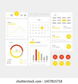 Yellow web and app ui elements template Minimal web interface with navigation, buttons, icons for use on the site. Daily ui