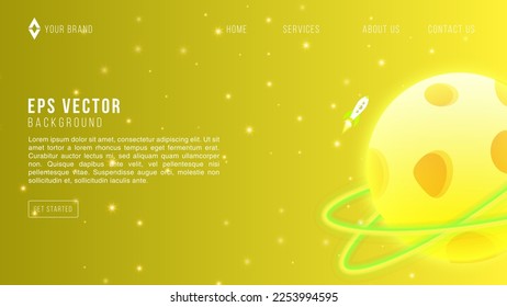 Plantillas de banners web amarillos. Presentación. Exploración espacial. Dibujo vectorial de dibujos animados para niños. Ciencia. Banners horizontales. EPS 10