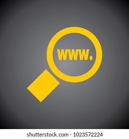 Yellow web search icon on black background.