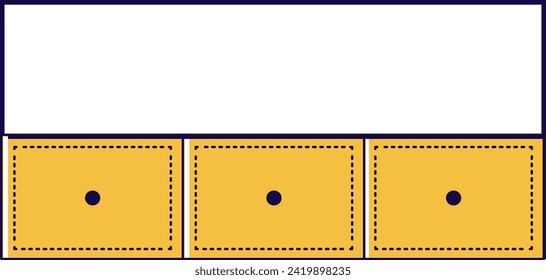Pancarta amarilla en el sitio web con diseño de borde cosido. Cabecera simple con ilustración de vector de agujeros de línea y botón.